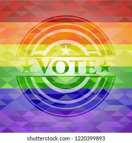 Vote emblem on mosaic background with the colors of the LGBT flag