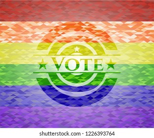 Vote emblem on mosaic background with the colors of the LGBT flag