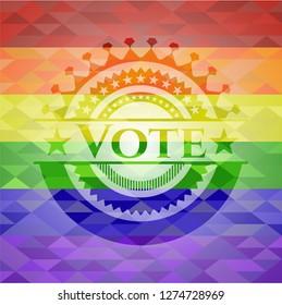 Vote emblem on mosaic background with the colors of the LGBT flag