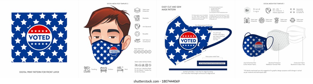 Vote face mask for 2020 election, background, pattern, print, mock up, i voted