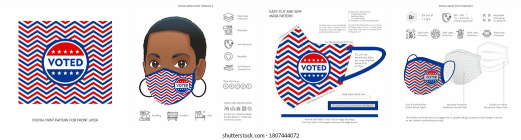 Vote face mask for 2020 election, background, pattern, print, mock up, i voted