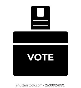 Vote Fill Icon. Black and White Ballot Box Symbol