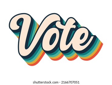 Vote Graphic, Rainbow Voting Retro Font, President Election, Political Democracy, Design Font Stripe Effect, Blue Green Yellow Red Vintage Style Lettering, Voting Democrat Republican, White Background