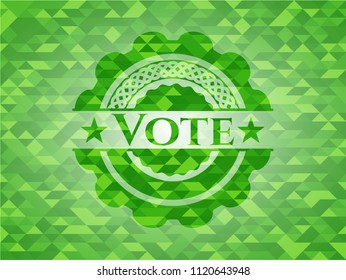 Vote green emblem with triangle mosaic background