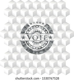Vote grey emblem with geometric cube white background