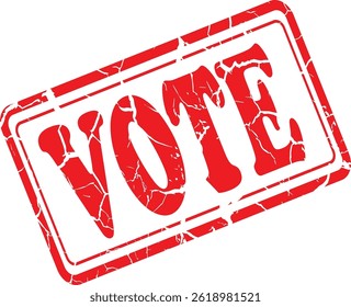 Vote Grunge Rubber Stamp in Red on White Background. Perfect for business documents, office use, administrative purposes, and graphic design projects.
