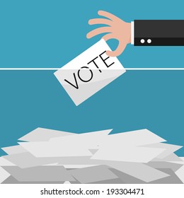 Vote, Hand holding ballot in Ballot boxes. Vector illustration.