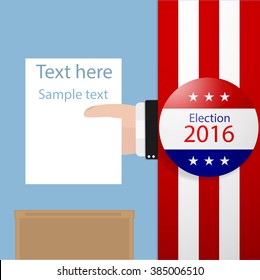 Vote, Hand holding ballot in Ballot boxes. Vector illustration.