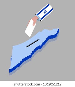 Vote with hand for Israeli election over a Israel map. All the objects, shadows and background are in different layers. 