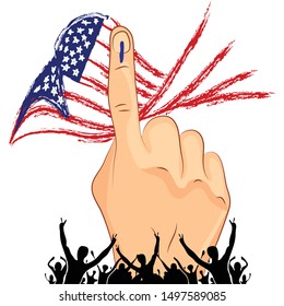 Vote with hand of Presidential Election Day. American Flag's Symbolic Elements - USA