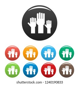 Vote hands icons set 9 color vector isolated on white for any design