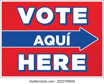 Vote Here, Vote Aqui Sign | Election Signage For Polling Locations | Directional Layout With Arrow | Print Ready Vector Template