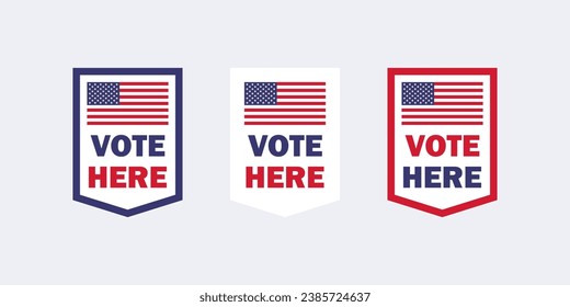 Wählen Sie hier Symbole. Wahl und Abstimmung USA. Abstimmung bei der Wahl. Vektorskalierbare Grafiken