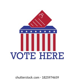 VOTE HERE. Polling place sign. 2020 United States presidential election. Vector illustration.