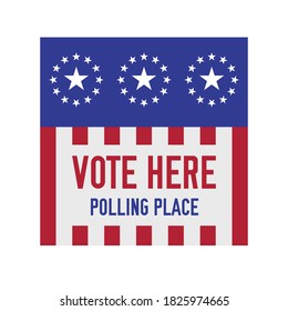 VOTE HERE. Polling Place Sign. 2020 United States Presidential Election. Vector Illustration.