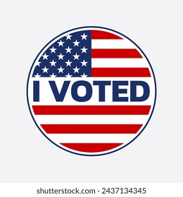 Vote icon, badge or circle sign. I voted sticker with USA flag. Voting, presidential campaign concept. American election design element. Vector illustration.