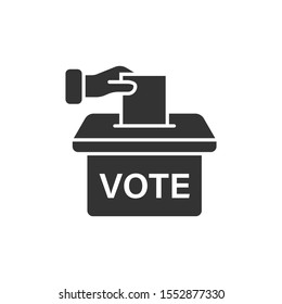 Vote icon in flat style. Ballot box vector illustration on white isolated background. Election business concept.