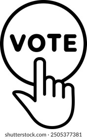 Vote icon. Hand pressing vote button vector icon. Presidential election online voting sign line icon.
