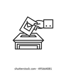 Vote icon, line design. bulletin in hand, vector linear illustration.