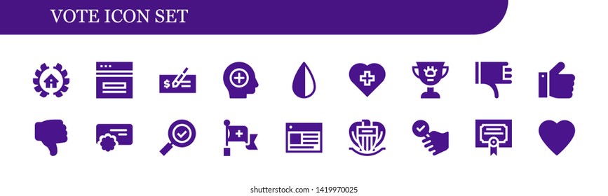 vote icon set. 18 filled vote icons.  Simple modern icons about  - Awards, Web, Check, Positive, Negative, Red cross, Award, Thumbs down, Thumbs up, Dislike, Reward, Check mark