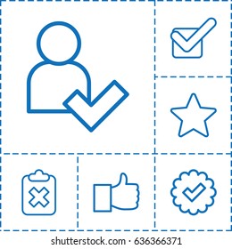 Vote icon. set of 6 vote outline icons such as tick, add user, star, like