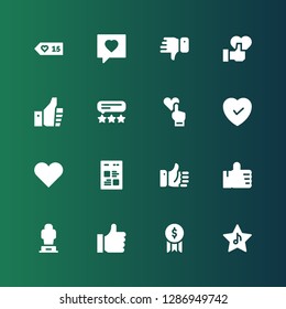 vote icon set. Collection of 16 filled vote icons included Like, Award, Thumbs up, Web, Satisfaction, Dislike, Likes