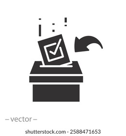 vote icon vector, election ballot put in a box, thin line symbol on white background