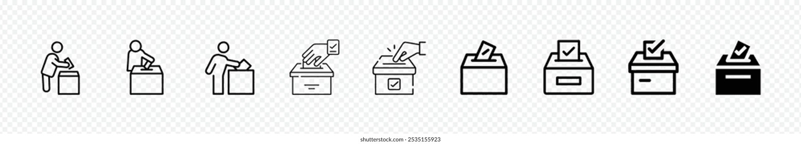 Ícone de voto. Sinal de votação, Ícone de urna de votação da mão, Conceito de voto da eleição, ícones de mão de votação, ícones de cabine de votação, ícone de voto