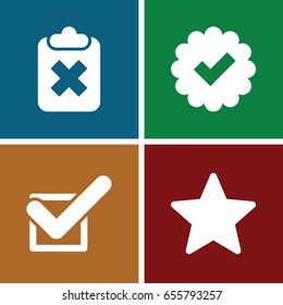 Vote icons set. set of 4 vote filled icons such as tick, star