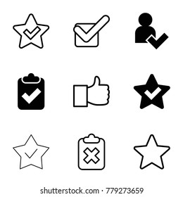 Vote icons. set of 9 editable filled and outline vote icons such as star, clipboard with tick, add user, like, clipboard with cross