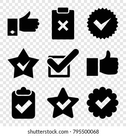 Vote icons. set of 9 editable filled vote icons such as like, star, tick, clipboard with tick