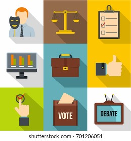 Vote icons set. Flat set of 9 vote vector icons for web with long shadow