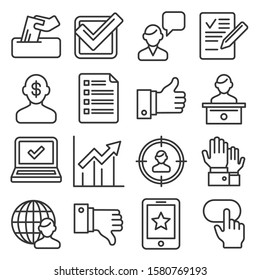 Vote Icons Set on White Background. Line Style Vector