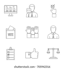 Vote icons set. Outline style set of 9 vote vector icons for web design