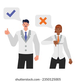 Vote illustration concept. Business people showing gesture of right and wrong character vector design. 