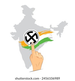 Vote for India hand casting vote with symbol on India map