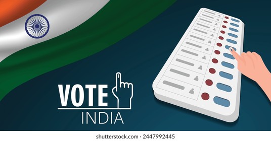 Vote India Vektorgrafik Poster Handpresse Button der EVM-Maschine für die Abstimmung mit Indien-Flagge