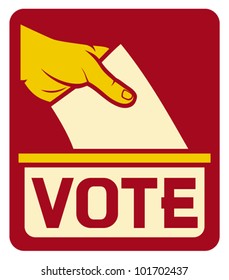 Vote Label (hand Putting A Ballot In A Slot Of Box)