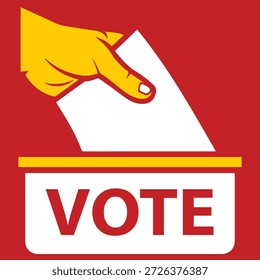 Votar rótulo. Mão colocando uma cédula de votação em um slot de caixa Victor Art