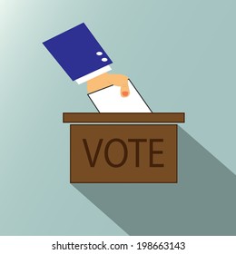 vote label (vote symbol, vote icon, ballot box, hand putting a voting ballot in a slot of box)