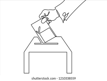 Vote Line Icon. Hand Putting Paper In The Voting Box-continuous Line Drawing