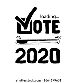 Vote loading bar. Simple vector outline text. Check mark Vote 2020.US American presidential election 2020. lettering isolated.Vote word with check mark symbol.Political election campaign logo.Banner.