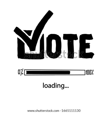 Vote loading bar. Simple vector outline text. Check mark Vote 2020.US American presidential election 2020. lettering isolated.Vote word with check mark symbol.Political election campaign logo. Banner.