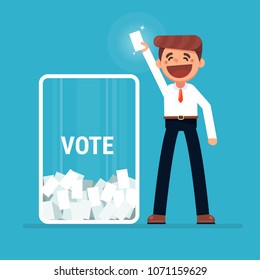 Vote, Man voting at ballot box.