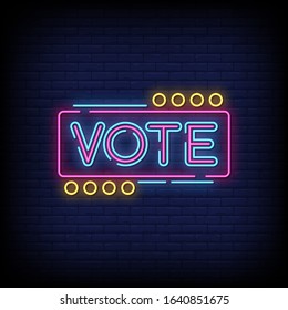 Vote Neon Signs Style Text Vector