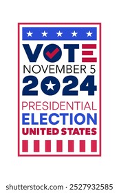 Vote novembro 5, 2024 U.S. Presidential Election Poster with Stars and Stripes Design (Cartaz da eleição presidencial dos EUA com estrelas e listras)