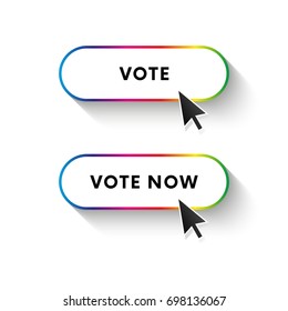 Vote Now Button. Vote Button. Spectrum Gradient. Long Shadow. Vector Illustration.