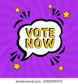 Vote now. Comic book explosion with text Vote now. United States of America Presidential Election. Banner for business, marketing and advertising. 