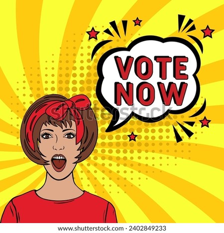 Vote now. Comic book explosion with text Vote now. United States of America Presidential Election. Banner for business, marketing and advertising. Soc