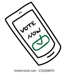 Vote now doodle vector illustration, voting with mobile device, new technology for elections in democracy system